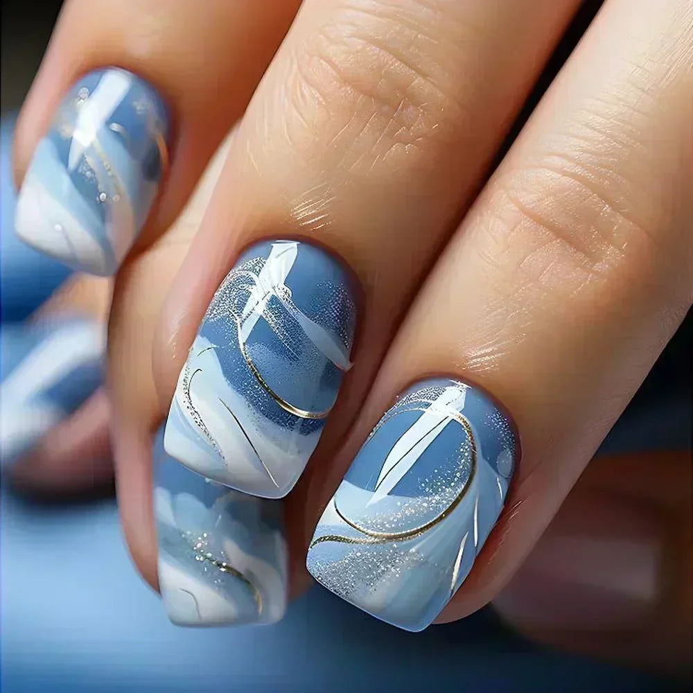24Pc Short Square Coffin Acrylic Nails Set
