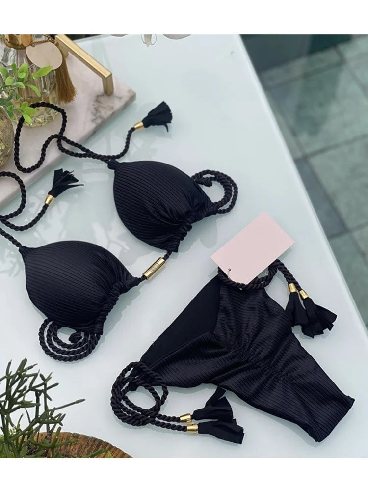 Women Backless Rope Triangle Bikini