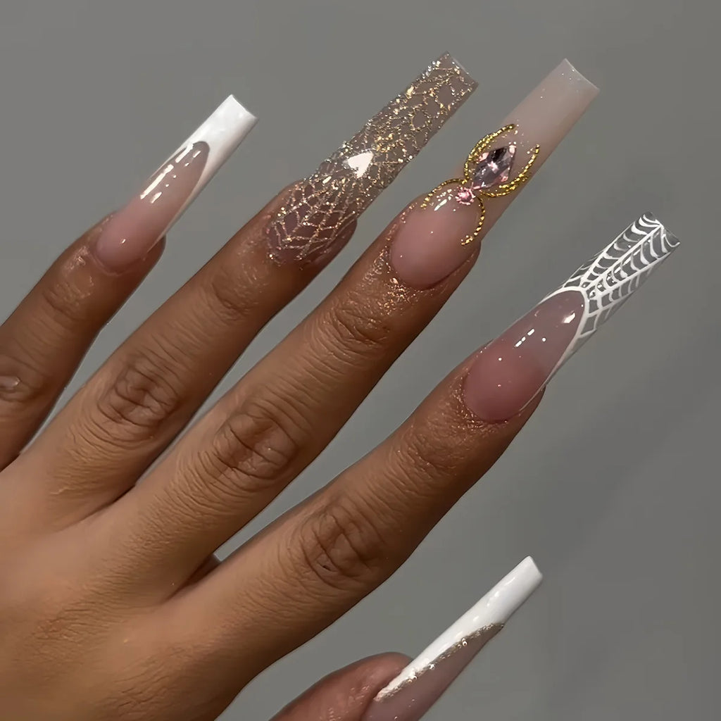 24pcs Halloween Glitter Long Ballet French Press on Nails