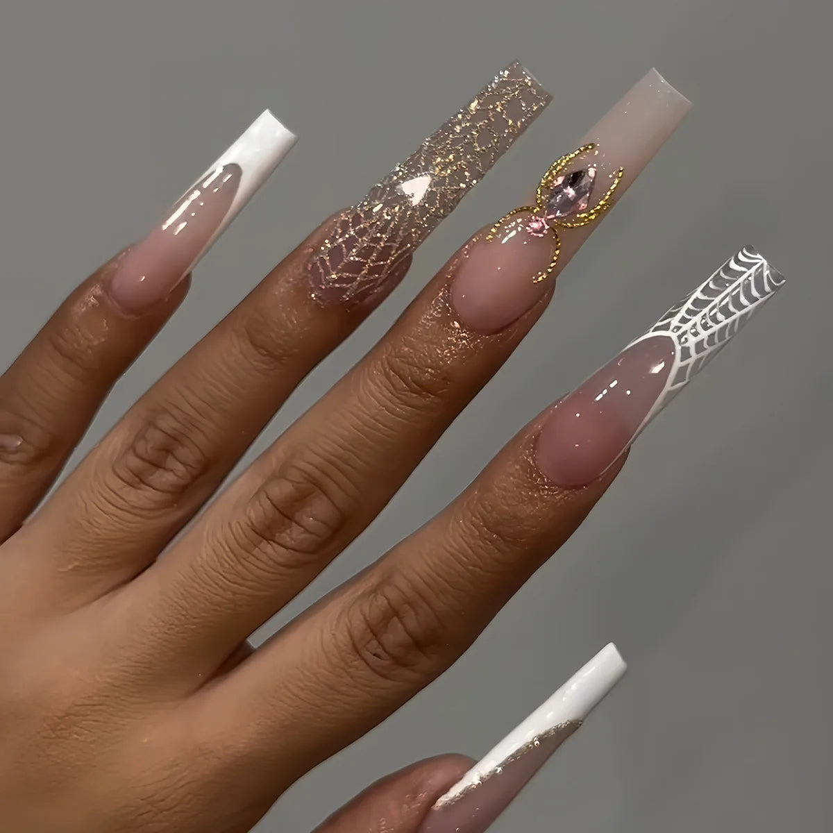 24pcs Halloween Glitter Long Ballet French Press on Nails