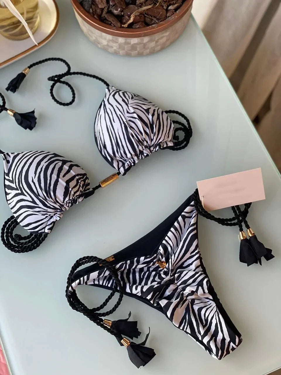 Women Backless Rope Triangle Bikini