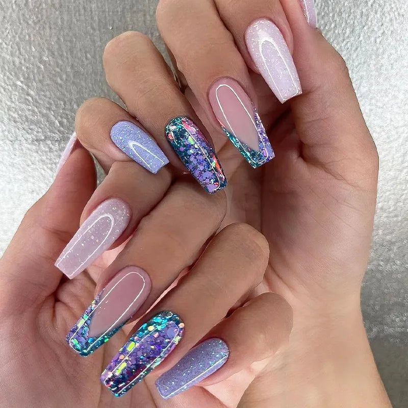 24pc Press on Nails Flower Design Mid-length Ballet