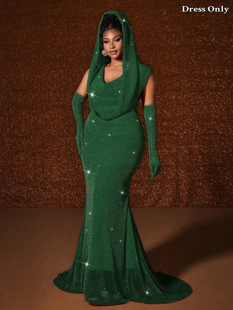 Long Fishtail Slim Hooded Dress