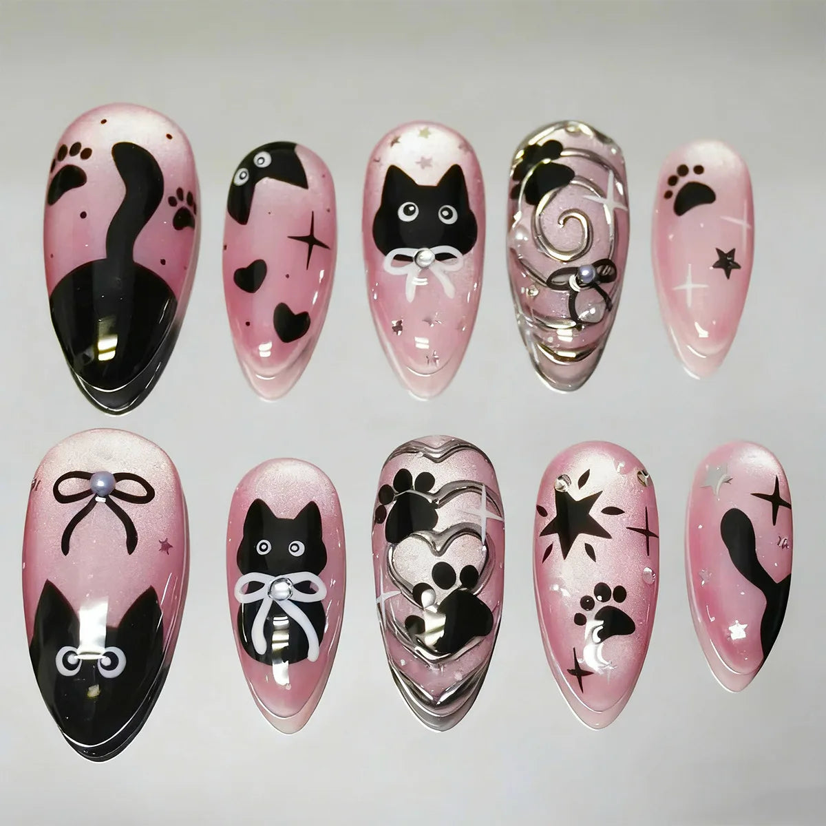 24pcs Strawberry Cat's Eye Press On Nails