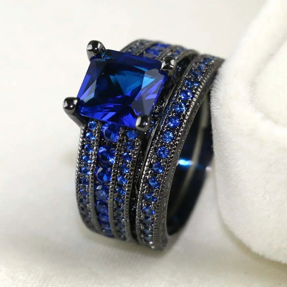 Red Rhinestones Couple Ring Set
