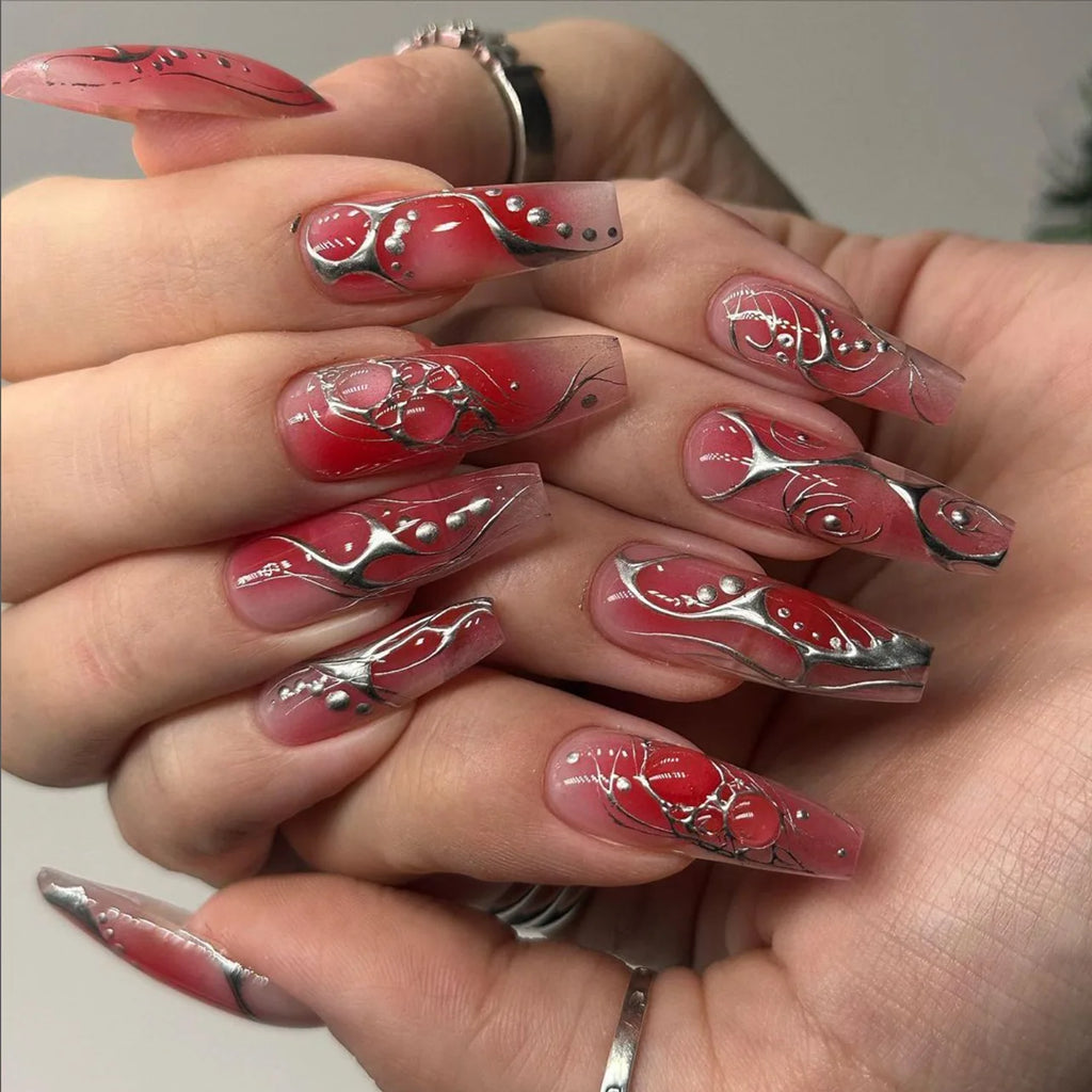 24Pcs Long Ballet French Press on Nails Tip Art