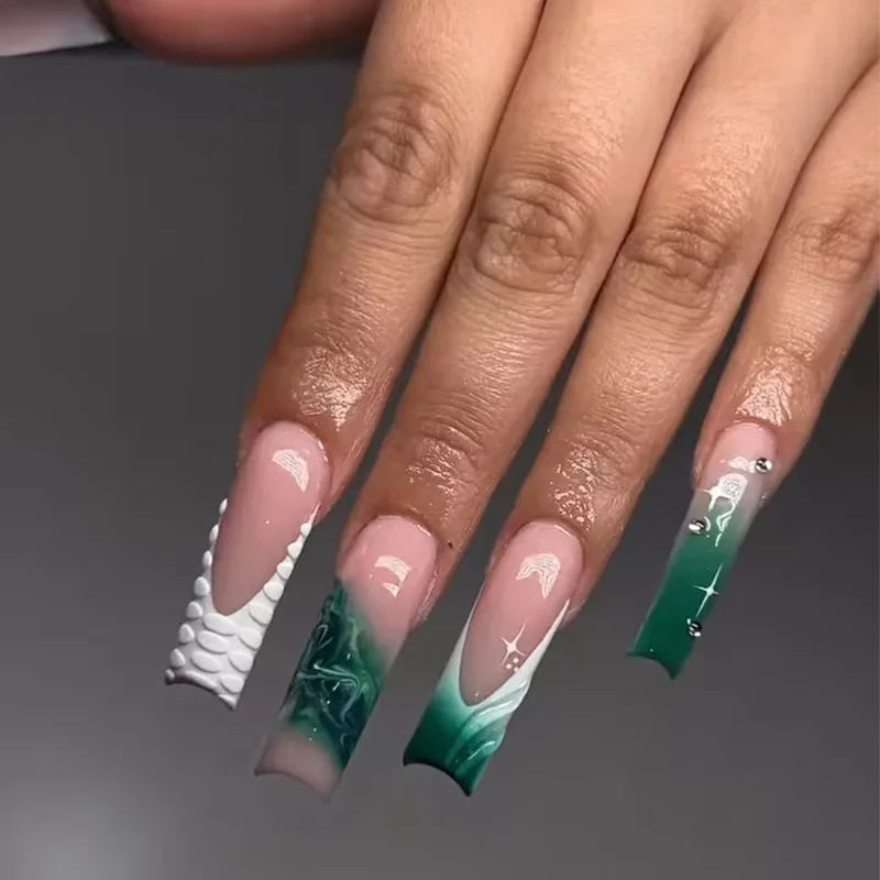 24Pcs Long Square Press on Nails