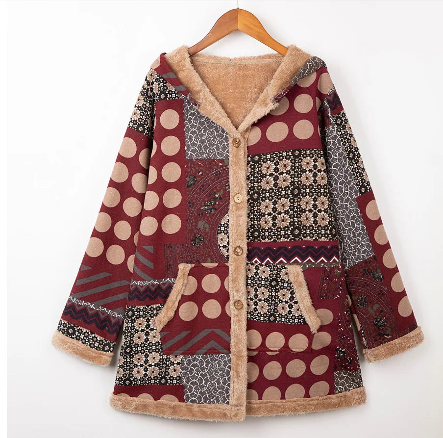 Vintage Fleece Hooded Long Jacket