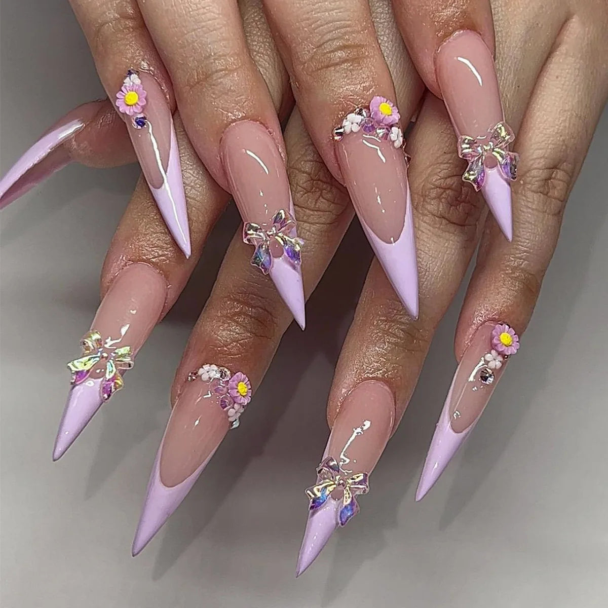24Pc Black Butterfly Diamond Halloween Long Almond Press on Nails Tips