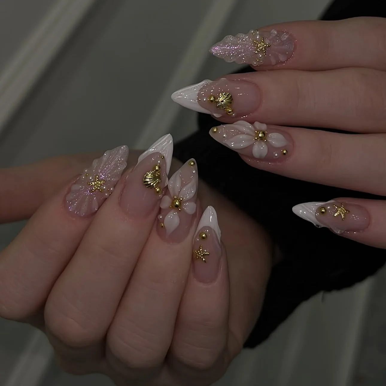 24pcs French Almond Press on Nails