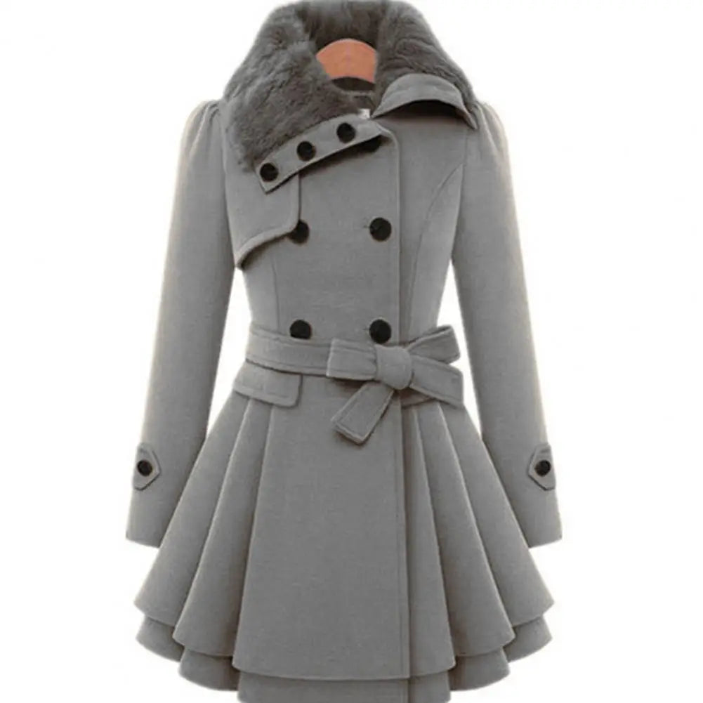 Warm Plush Thick Double Breasted Slim Lapel Coat