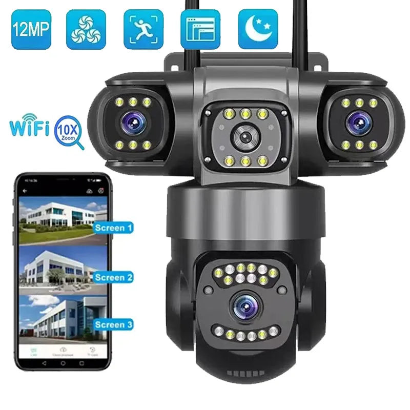 12MP WiFi IP Camera Outdoor Three Lens AI Tracking