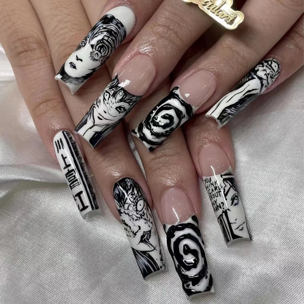 24PCS/Set Almond Pointed Kawakami Tomie Press on Nails