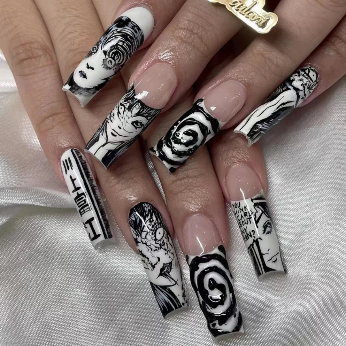 24PCS/Set Almond Pointed Kawakami Tomie Press on Nails