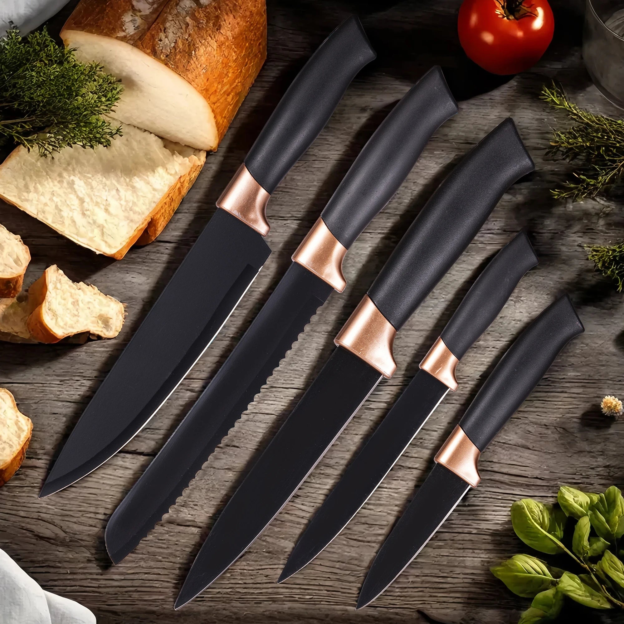 19Pc Professional Kitchen Knife Set with Silicone Cooking Utensils & Cutting Board