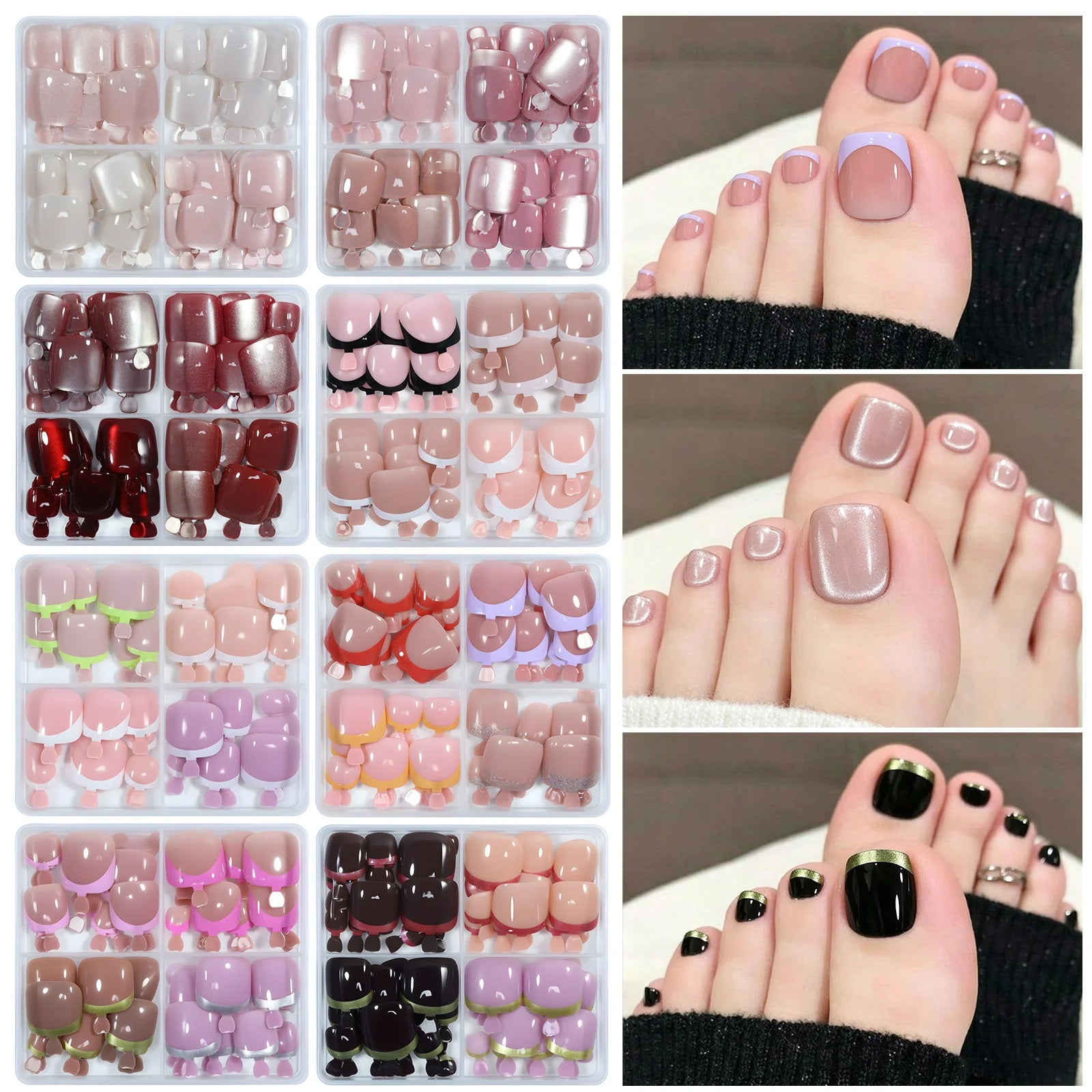 96pcs/Box French/Cat Eye Toe Press On Nails