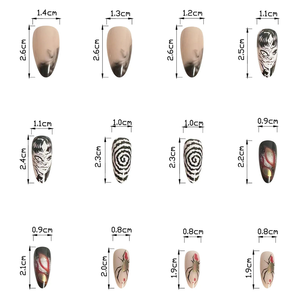 24PCS/Set Almond Pointed Kawakami Tomie Press on Nails