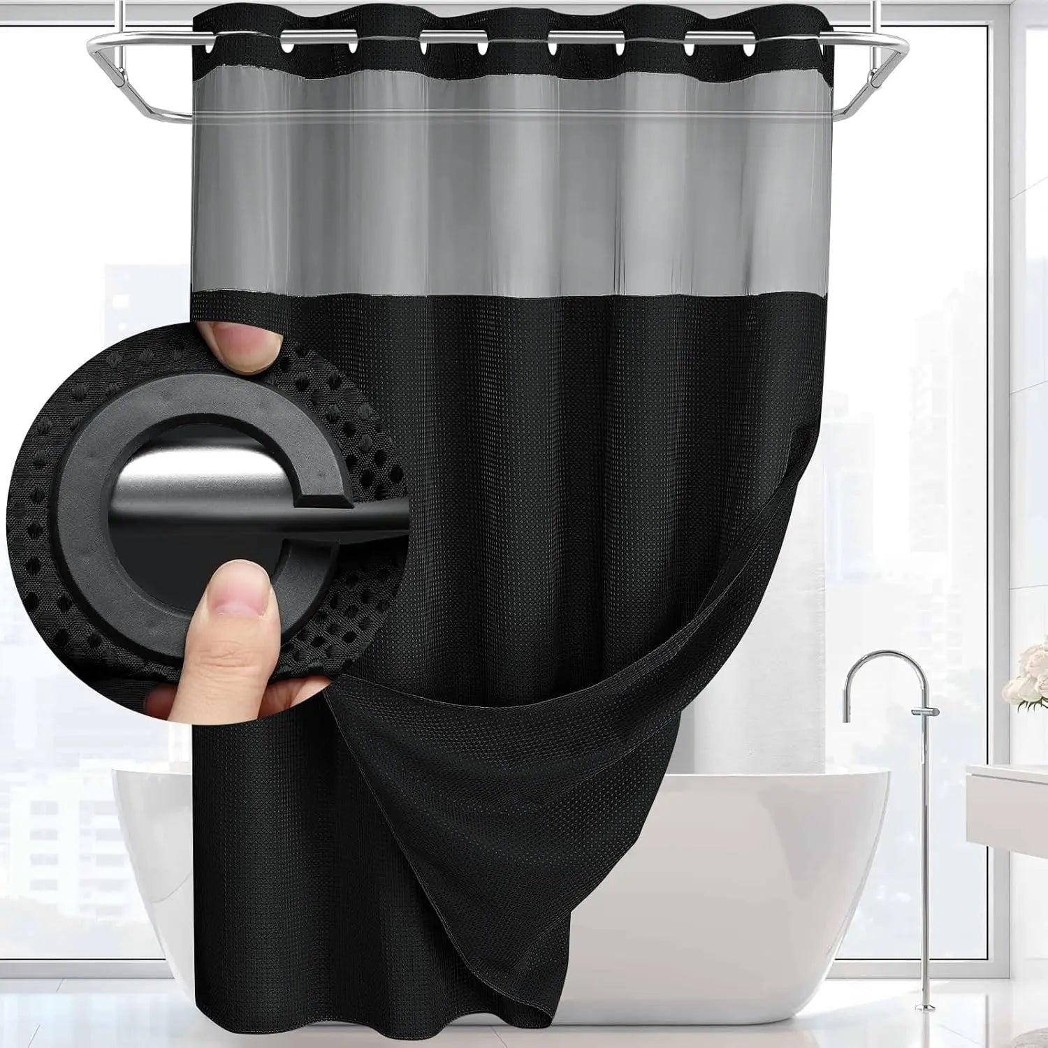 No Hooks Shower Curain  with Snap in Liner