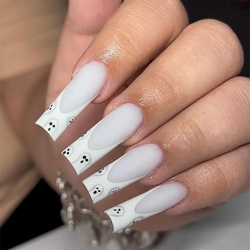 Scary Blood Skull Long Coffin Ballet Halloween Press on Nails