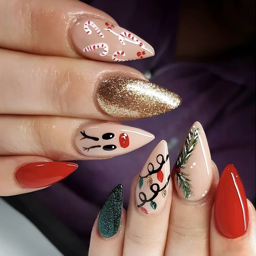 24pcs Glitter Pink Sequins Press on Nails
