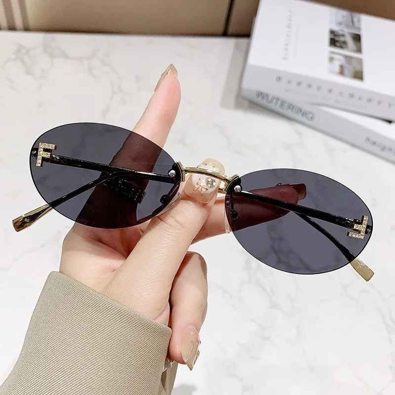 Diamond Oval Rimless Sunglasses