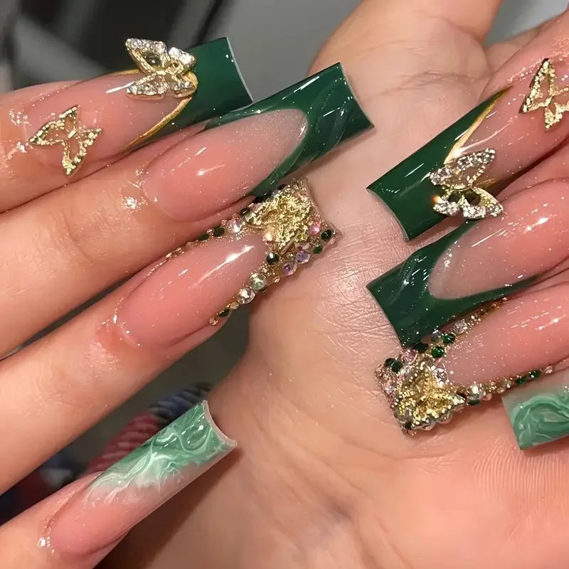 24Pcs Long Square Press on Nails
