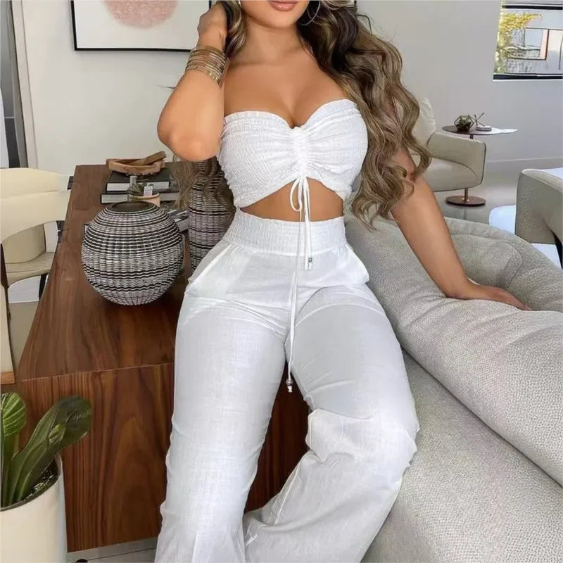 Women's 2-piece Set Bandeau Wide-leg Trousers