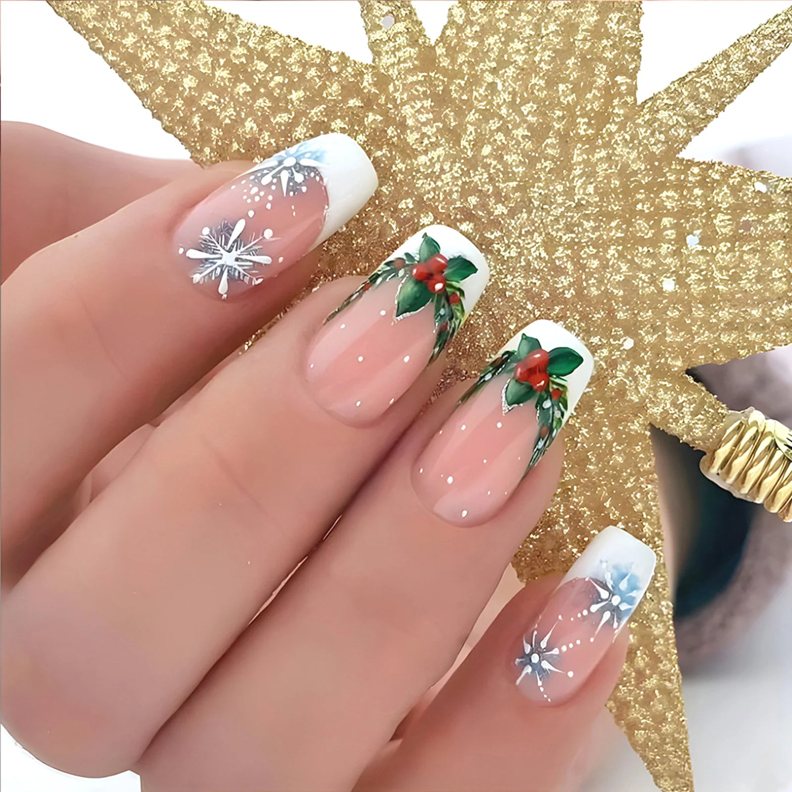 24pcs Glitter Pink Sequins Press on Nails