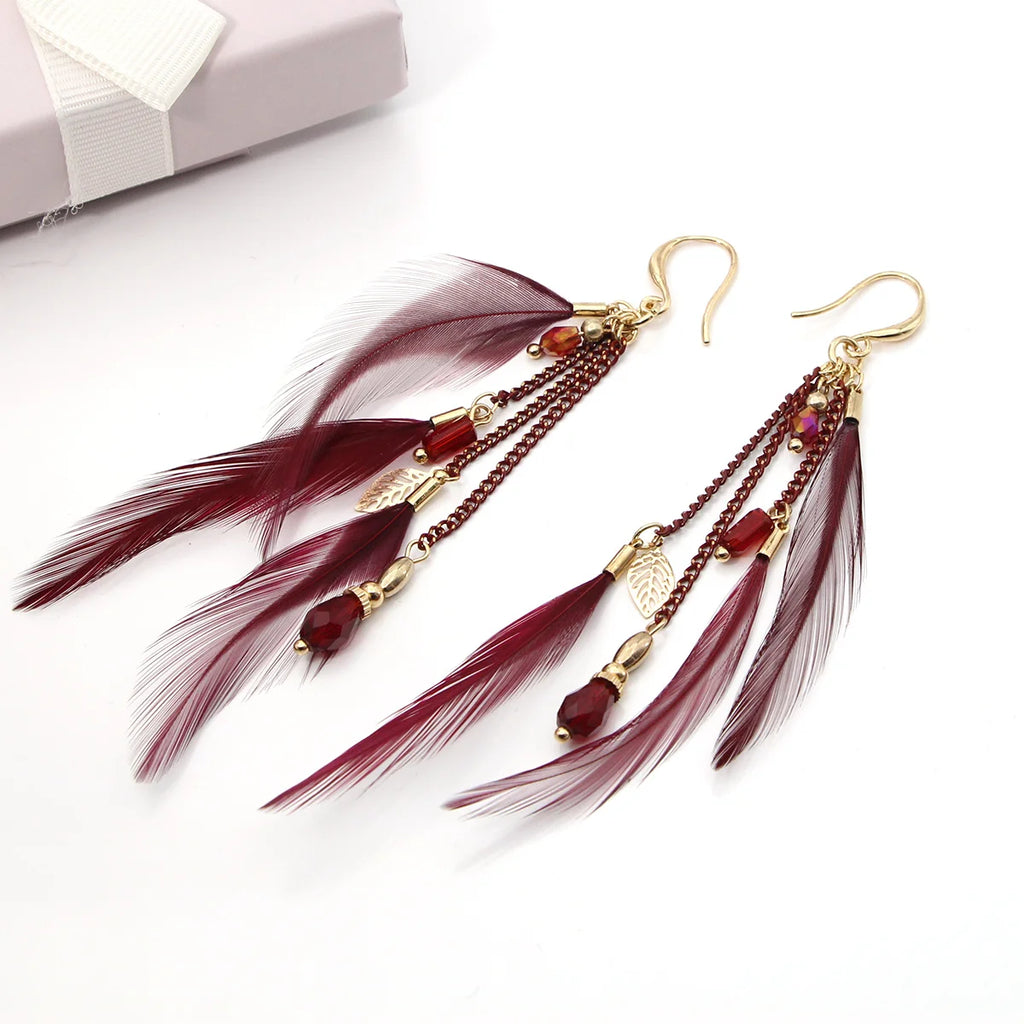 Boho Feather Tassel Dangle Earrings