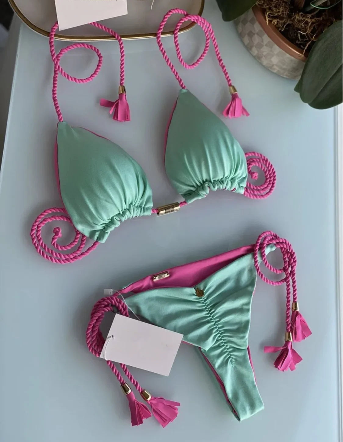 Women Backless Rope Triangle Bikini