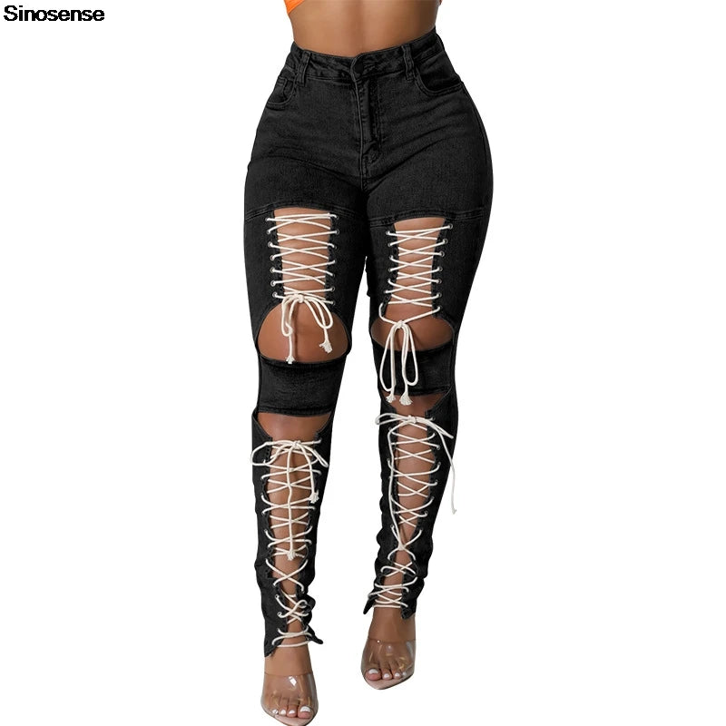 Women's Lace Up Skinny Jeans