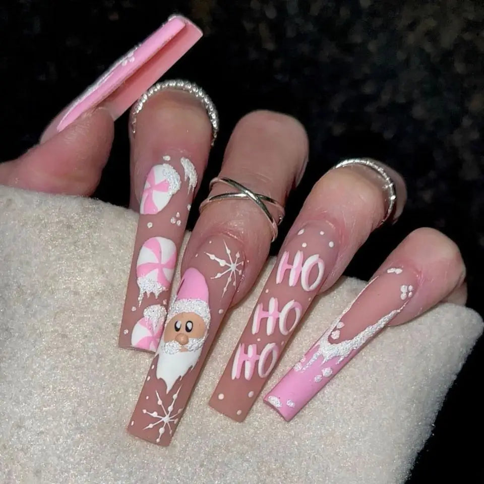 24pcs Glitter Pink Sequins Press on Nails
