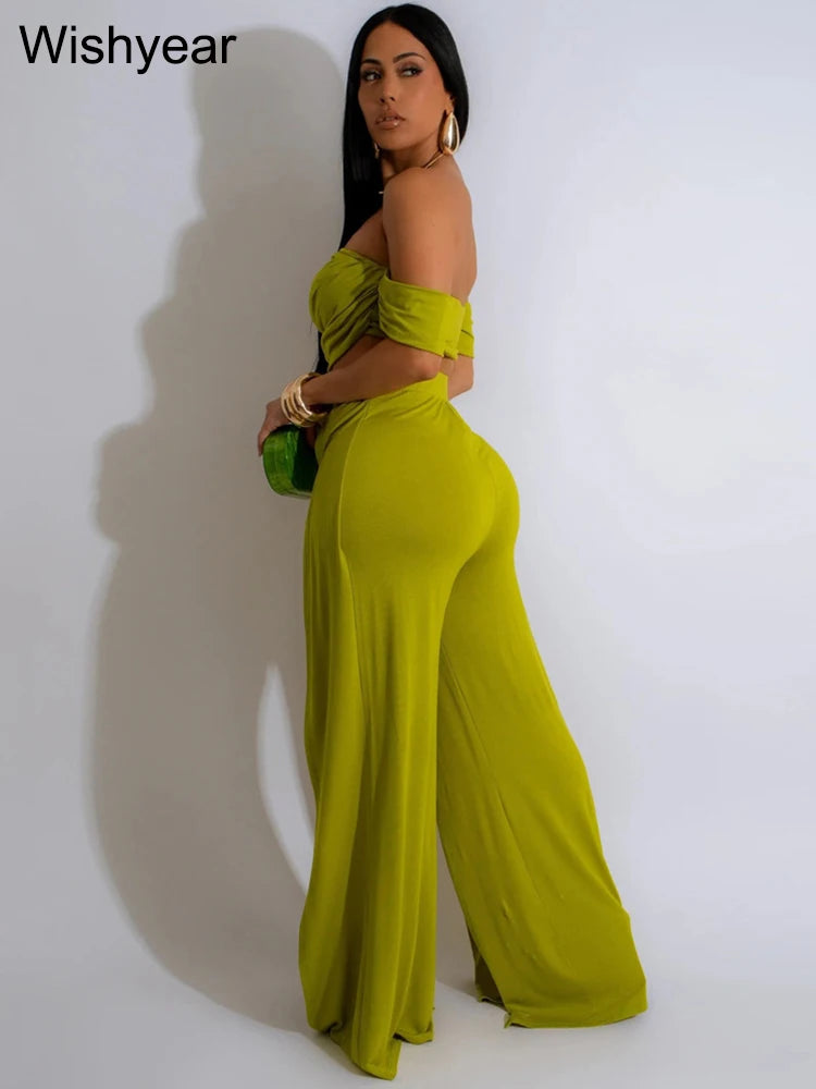 Strapless Crop Tops and High Split Wide Leg Pants