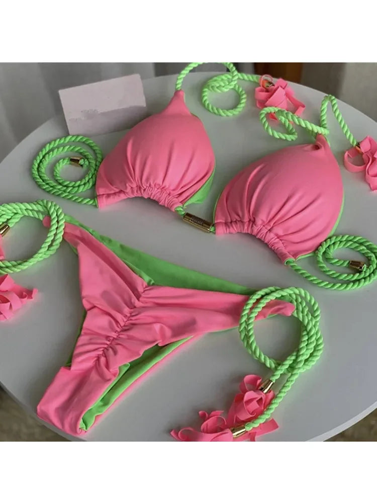 Women Backless Rope Triangle Bikini