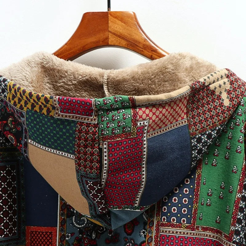 Vintage Fleece Hooded Long Jacket
