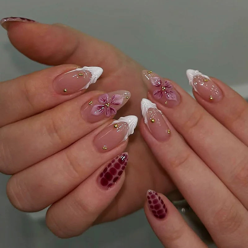 24pcs French Almond Press on Nails