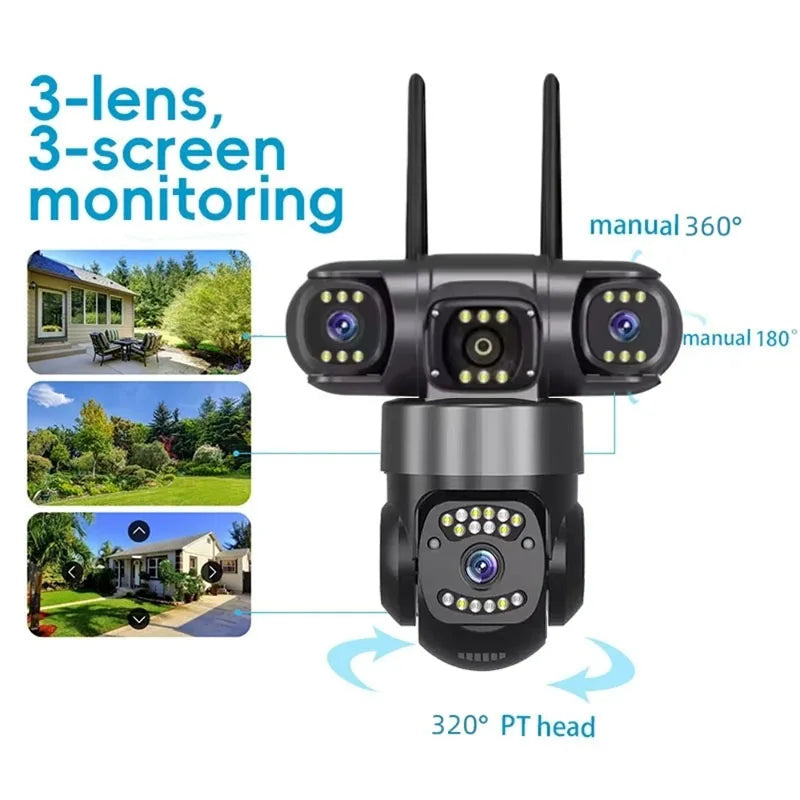 12MP WiFi IP Camera Outdoor Three Lens AI Tracking