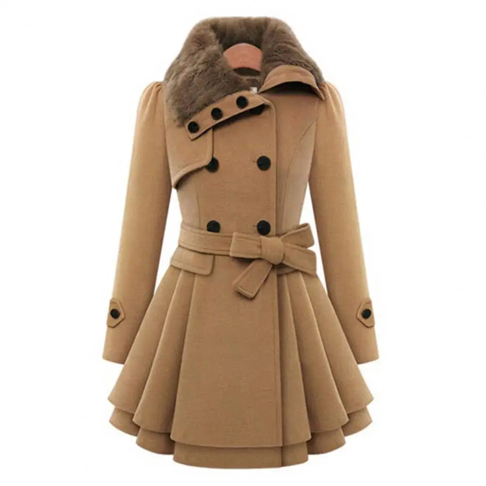 Warm Plush Thick Double Breasted Slim Lapel Coat