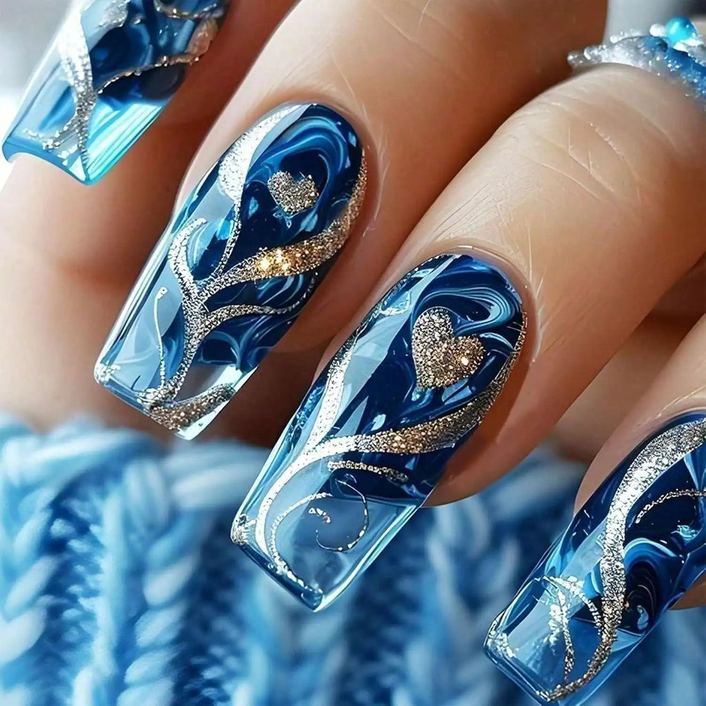 24PCS Blue Gradient Press on Nails