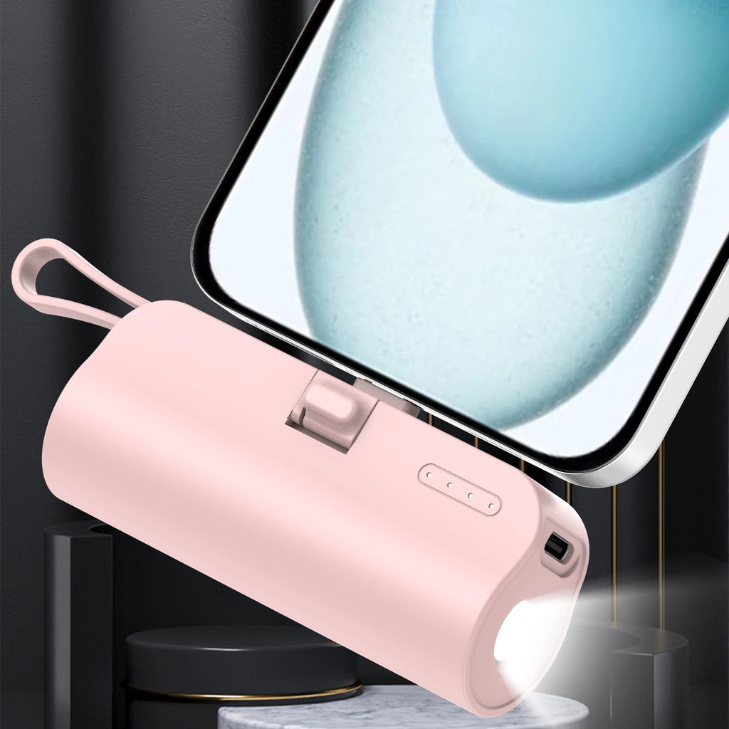 Mini Portable 5000mAh Power Bank with Built-in Cable Charging Port