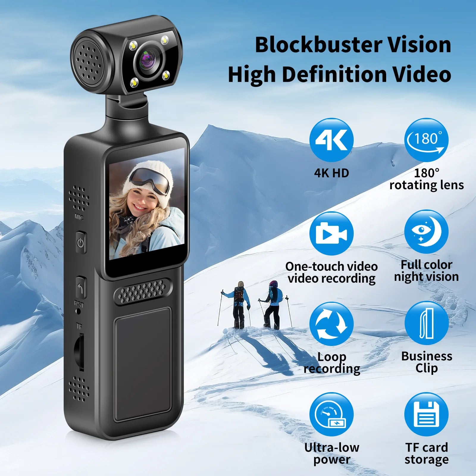 Handheld Pocket Camera 180 ° Rotating Mini Portable Camera