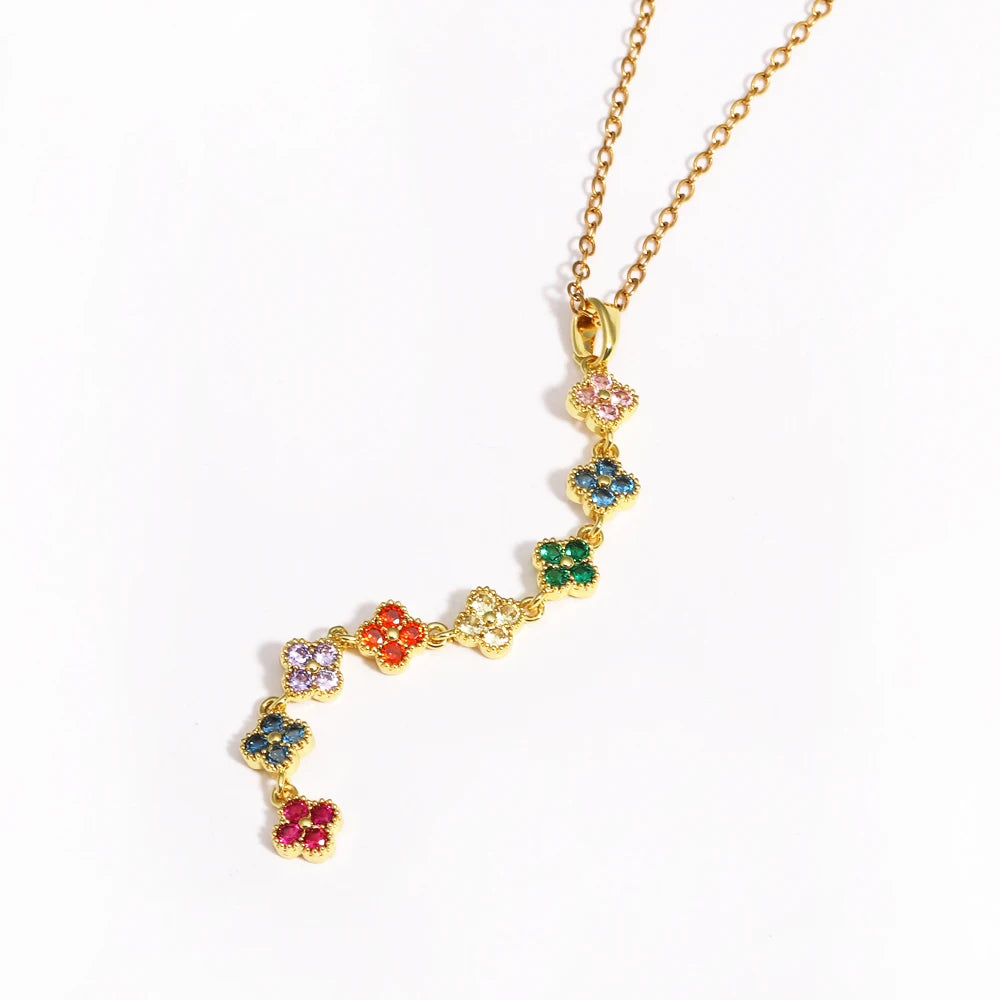 Stainless Steel Y-shaped Long Tassel Four-Leaf Flower Necklace
