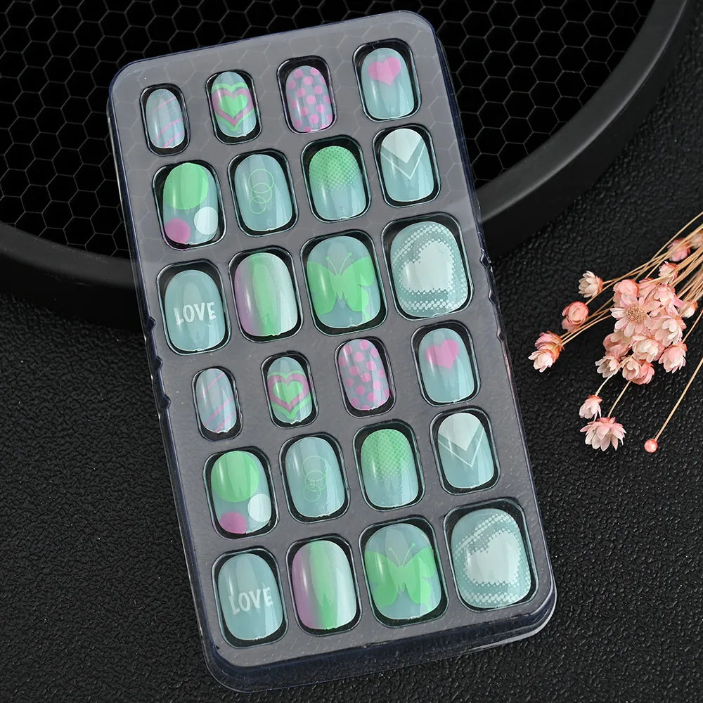 24pcs/box Kids False Press On Nails