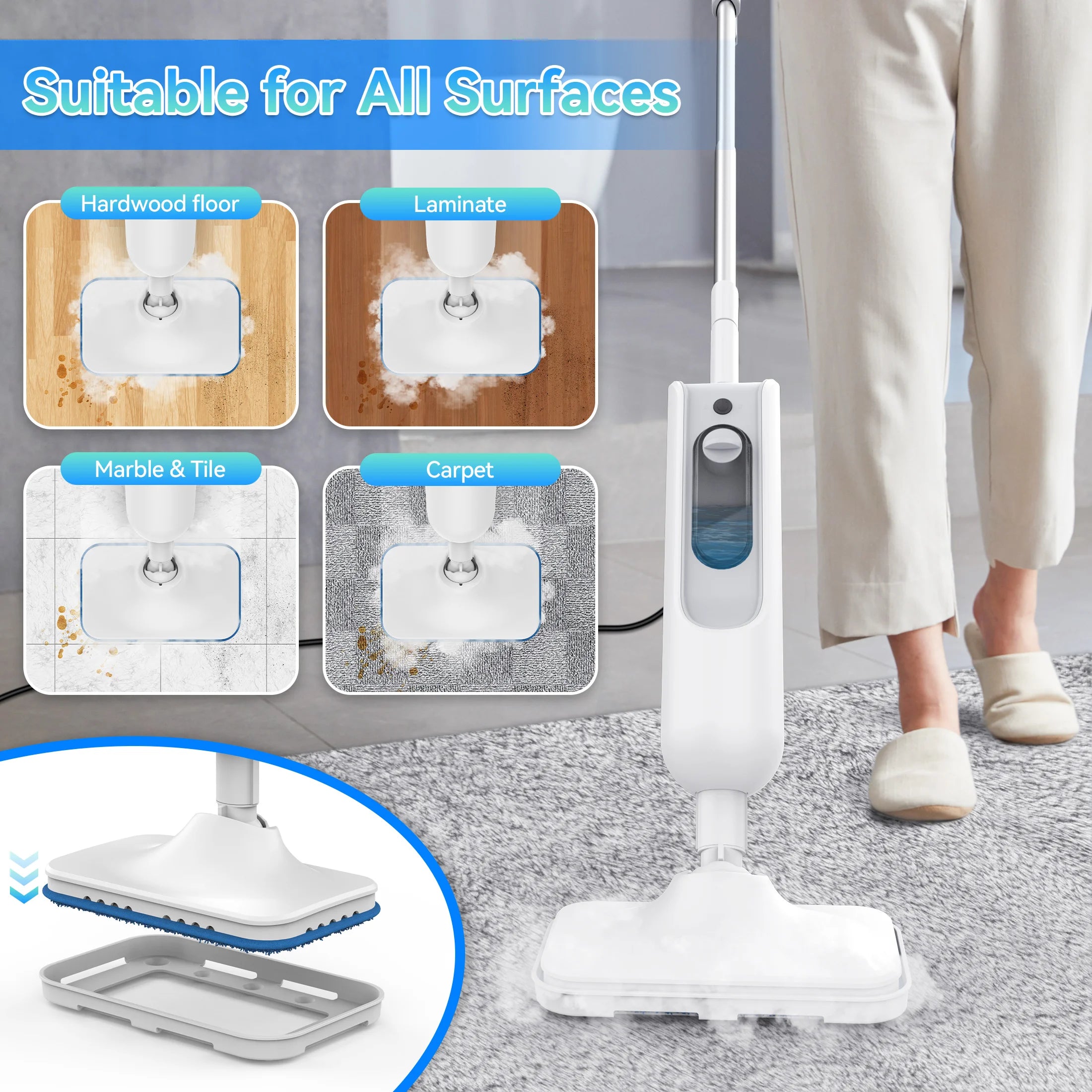 INSE Powerful Steam Mop 6 in 1 Scrubbing Steam Vac Mop
