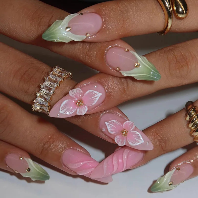 24Pcs Mid-length Gilded Almond Nails Set Press on Nails
