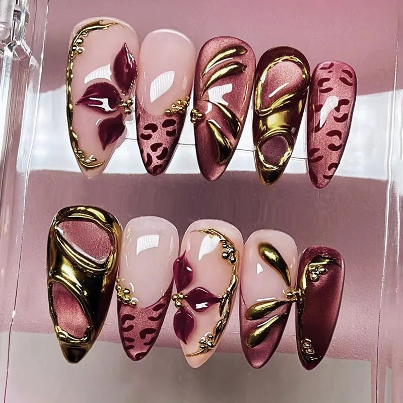 24Pcs Mid-length Gilded Almond Nails Set Press on Nails