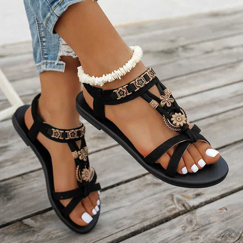 Flower Beaded Bohemian Sandals f