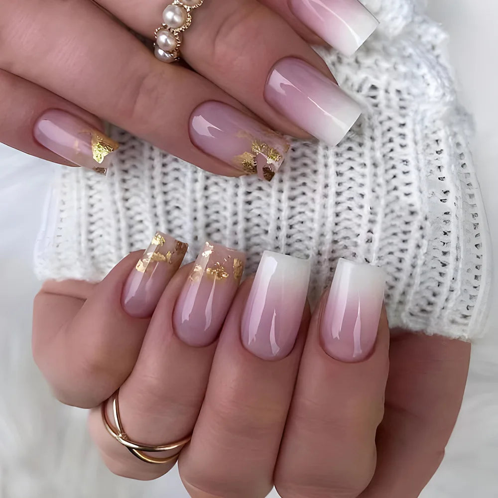 24pc Press on Nails Flower Design Mid-length Ballet