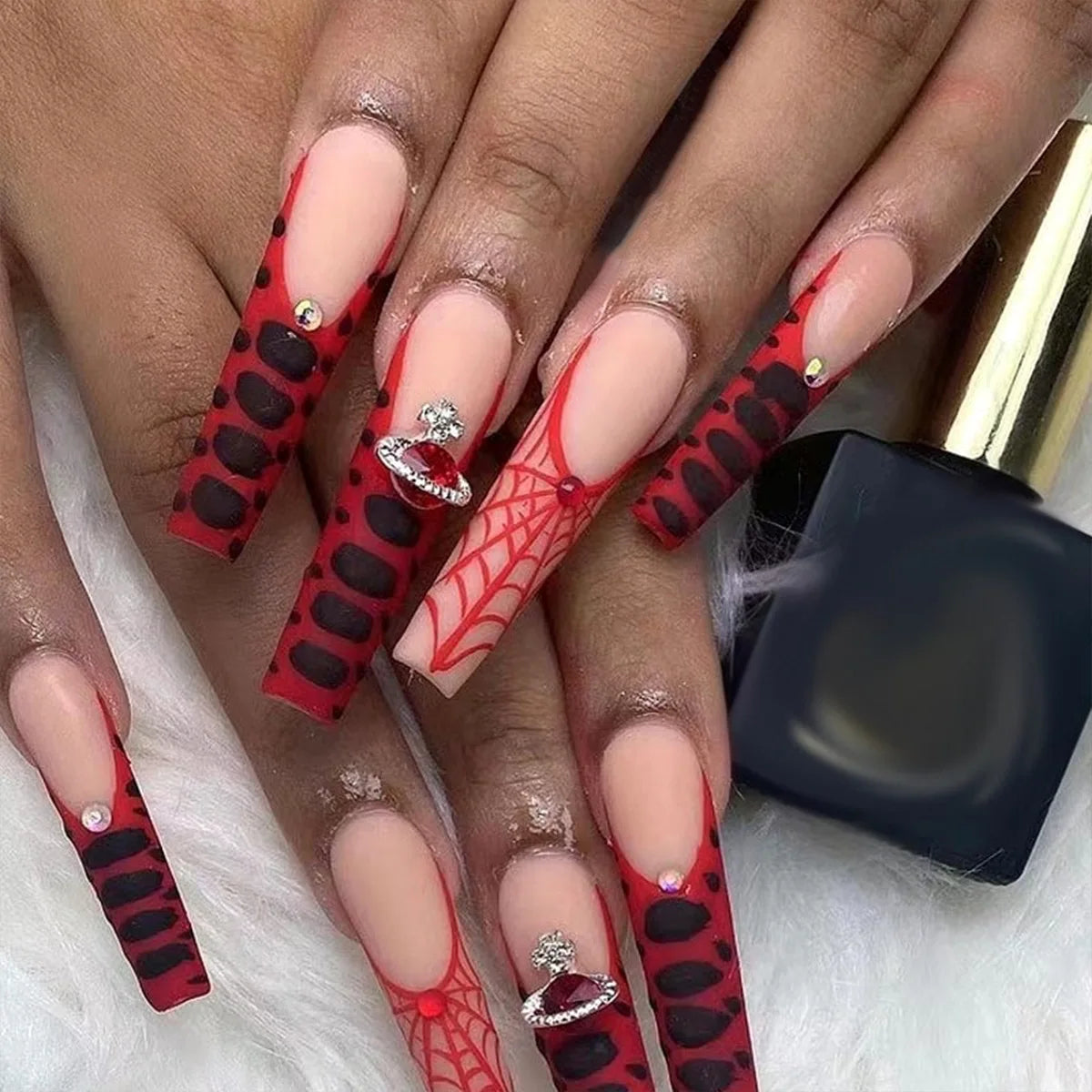 Scary Blood Skull Long Coffin Ballet Halloween Press on Nails