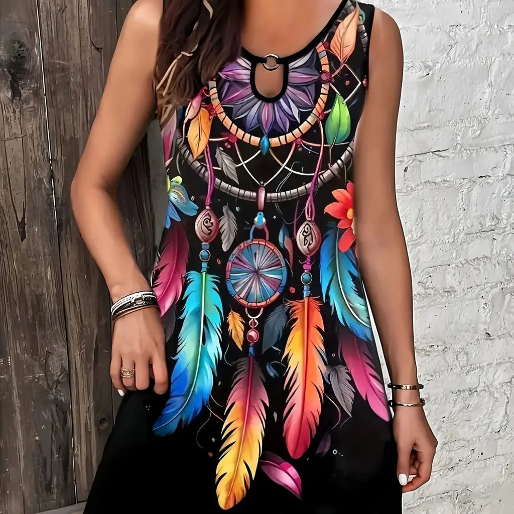 Sleeveless Dream Catcher Print Dress